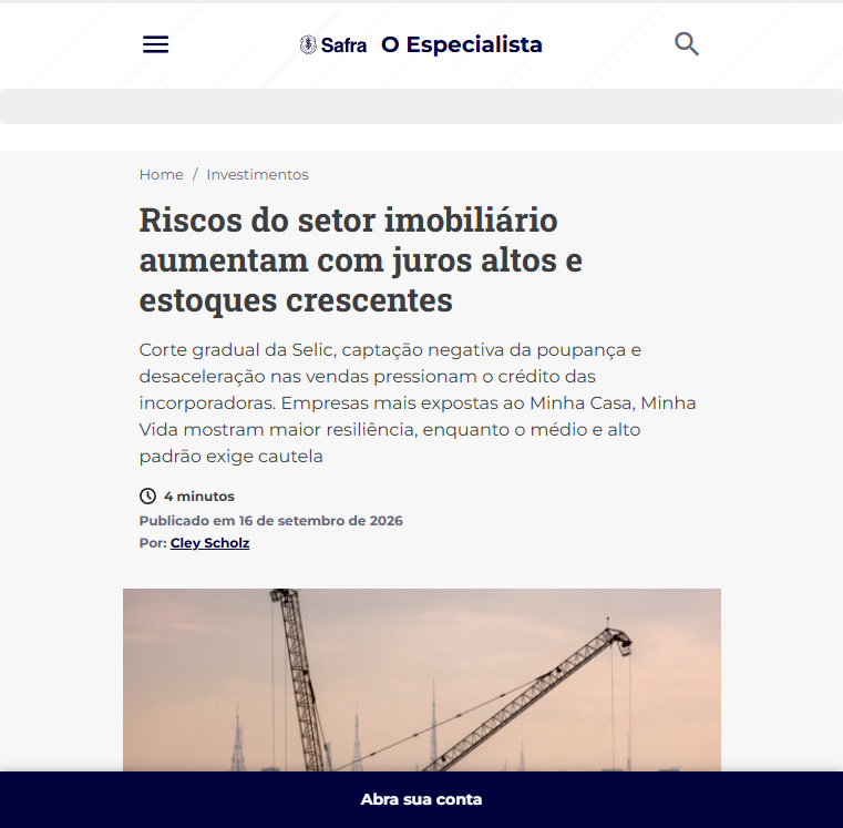 Riscos do setor imobiliário - Safra